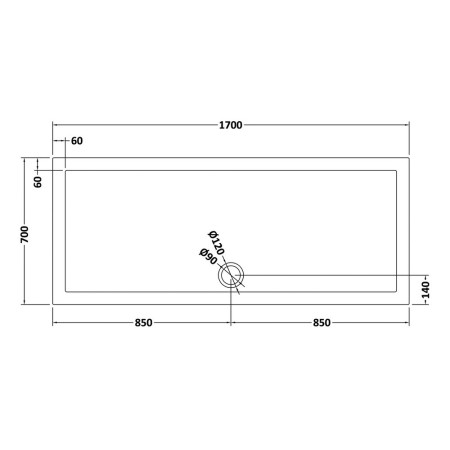 TR71061 Nuie 1700 x 700mm Large Rectangular Shower Tray in Slate Grey Line