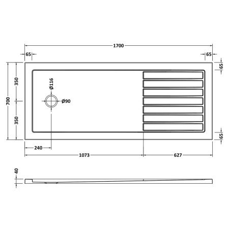NSR1770 Nuie 1700 x 700mm Walk In Slip Resistant Wetroom Shower Tray in White Line Drawing