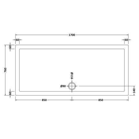 NTP062 Nuie 1700 x 760mm Large Rectangular Shower Tray in Gloss White Line