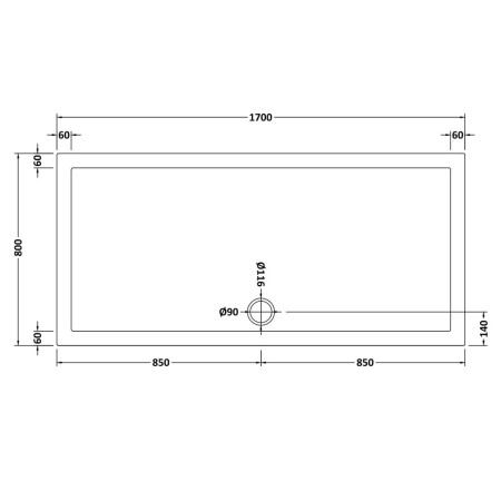 NTP063 Nuie 1700 x 800mm Large Rectangular Shower Tray in Gloss White Line