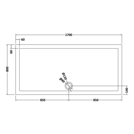 TR71063 Nuie 1700 x 800mm Large Rectangular Shower Tray in Slate Grey Line