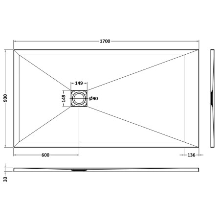 NLT61064 Nuie 1700 x 900mm Rectangular Slimline Shower Tray White Slate Line Drawing