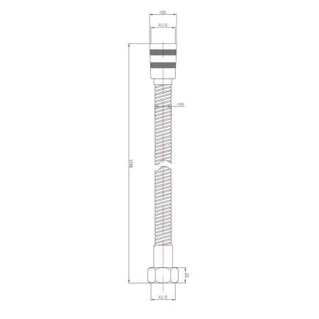 A393 Nuie 1750mm Chrome Shower Flex Line Drawing