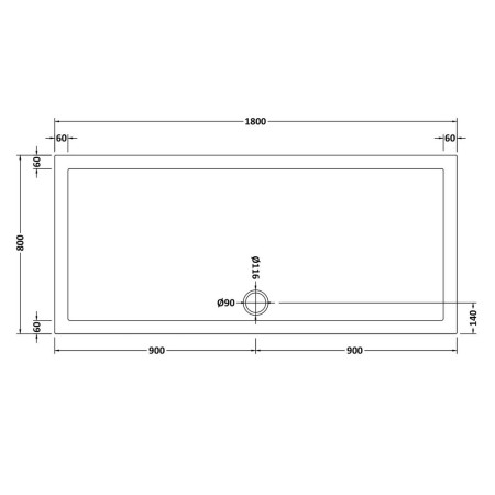 NSR073 Nuie 1800 x 800mm Large Rectangular Shower Tray in Matt White Slip Resistant Line Drawing