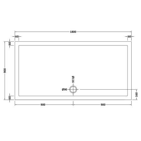 NSR074 Nuie 1800 x 900mm Large Rectangular Shower Tray in Matt White Slip Resistant Line Drawing