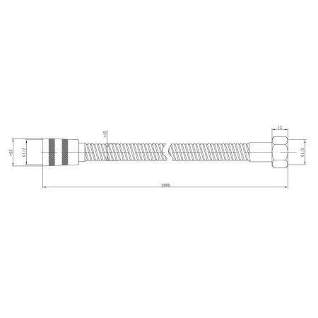 A322 Nuie 2000mm Chrome Shower Flex Line Drawing