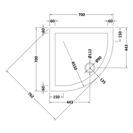 TR71096 Nuie 700 x 700mm Quadrant Shower Tray in Slate Grey Line
