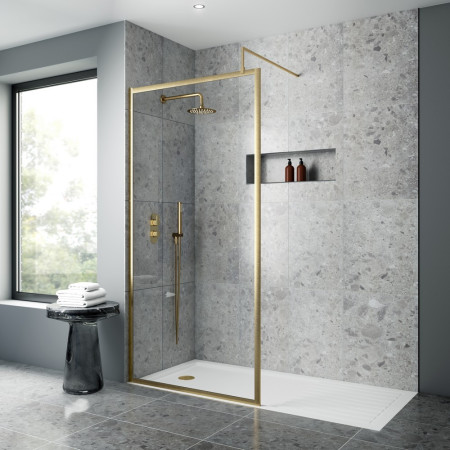 WRFBB1876 Nuie 760mm Brushed Brass Full Outer Frame Wetroom Screen (3)