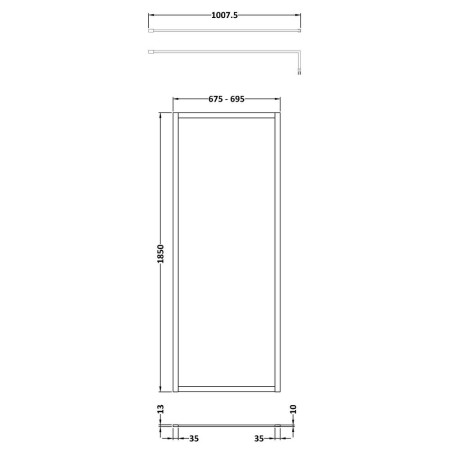 WRFBB1870 Nuie 700mm Brushed Brass Full Outer Frame Wetroom Screen Line Drawing