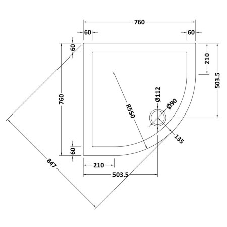NTP097 Nuie 760 x 760mm Quadrant Shower Tray in Gloss White Line