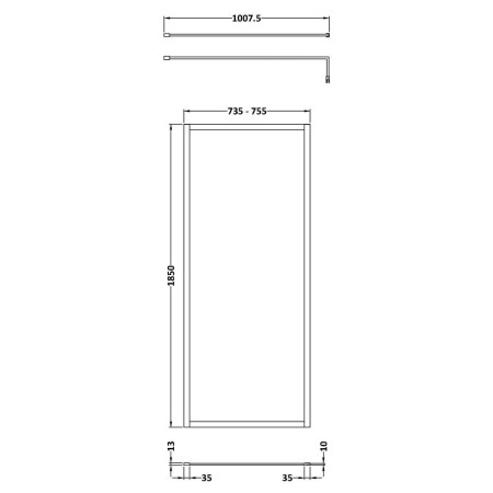 WRFBP1876 Nuie 760mm Satin Black Full Outer Frame Wetroom Screen Line Drawing