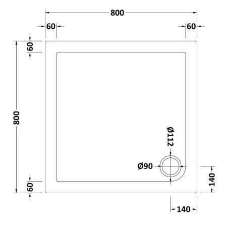 NTP006 Nuie 800 x 800mm Square Shower Tray in Gloss White Line
