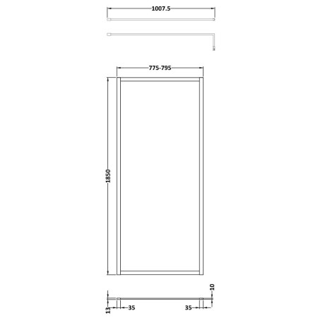 WRFBP1880 Nuie 800mm Satin Black Full Outer Frame Wetroom Screen Line Drawing