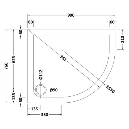 TR71102 Nuie 900 x 760mm Offset Quadrant Shower Tray in Slate Grey Right Hand Line