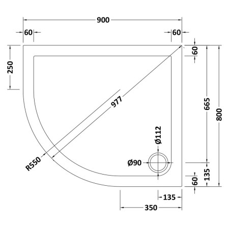 NTP103 Nuie 900 x 800mm Offset Quadrant Shower Tray Gloss White Left Hand Line