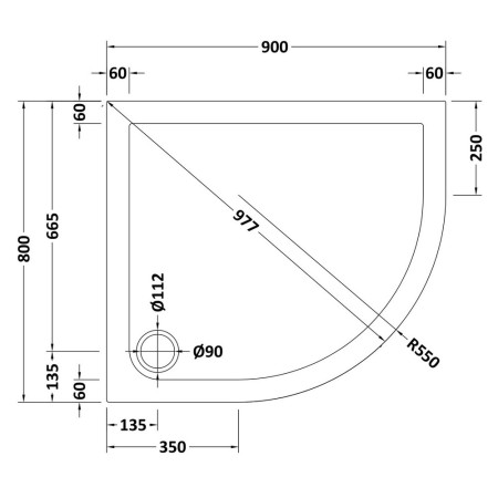 NTP104 Nuie 900 x 800mm Offset Quadrant Shower Tray in Gloss White Right Hand Line