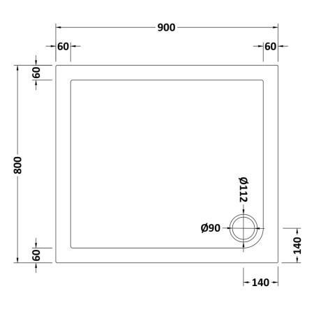 NTP009 Nuie 900 x 800mm Rectangular Shower Tray in Gloss White Line