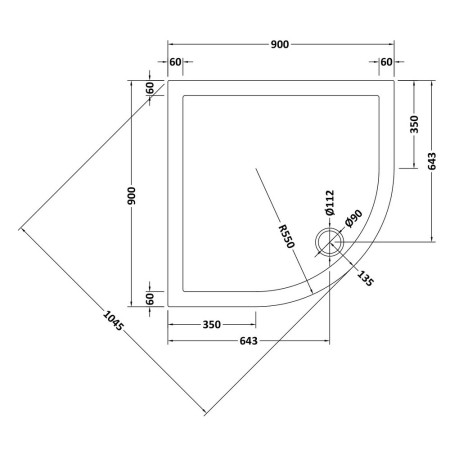 NTP106 Nuie 900 x 900mm Quadrant Shower Tray in Gloss White Line
