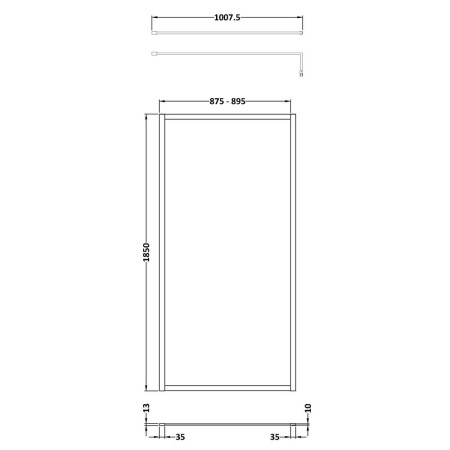 WRFBP1890 Nuie 900mm Satin Black Full Outer Frame Wetroom Screen Line Drawing