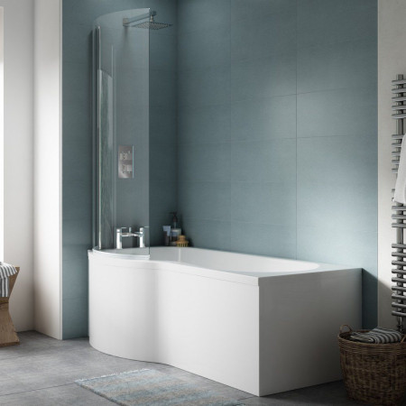 WBP202 Nuie Acrylic 1500mm Gloss White P Shape Shower Bath Front Panel Lifestyle