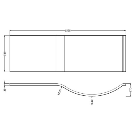 WBP203 Nuie Acrylic 1600mm Gloss White P Shape Shower Bath Front Panel Line