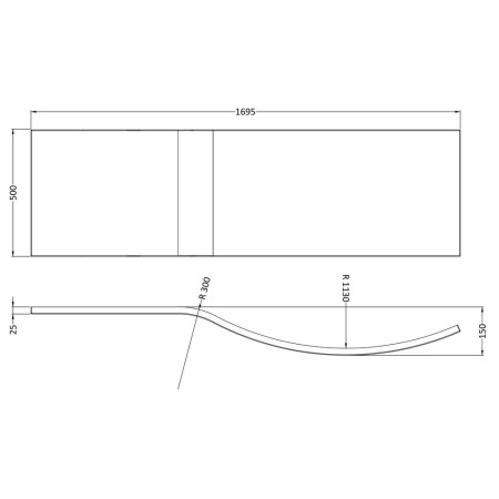 WBB200 Nuie Acrylic 1700mm Gloss White B Shape Shower Bath Front Panel Line