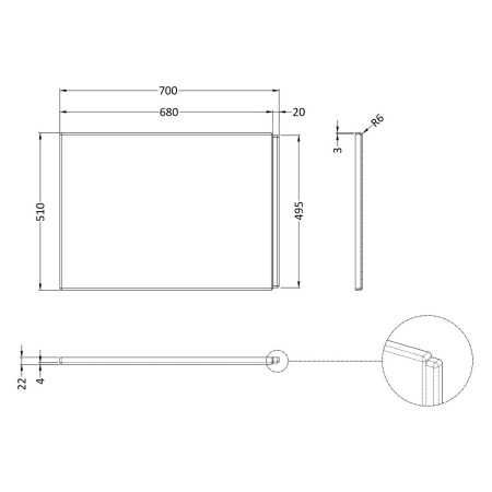 WBP201 Nuie Acrylic 700mm Gloss White P Shape Shower Bath End Panel Line