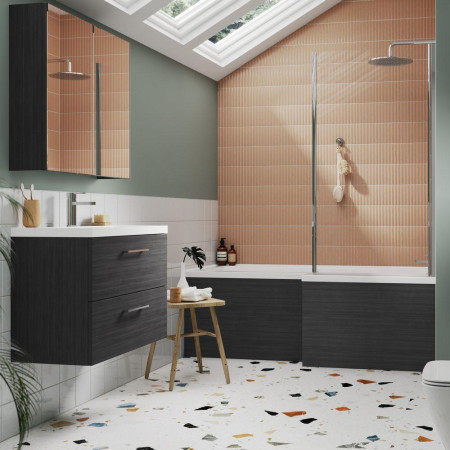 MPD535N Nuie Anthracite Woodgrain 1700mm L Shaped Shower Bath Front Panel Lifestyle