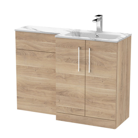 ARN3013 Nuie Arno 1100mm Bleached Oak Combination Unit with Marble L Shaped Basin Right Handed Design