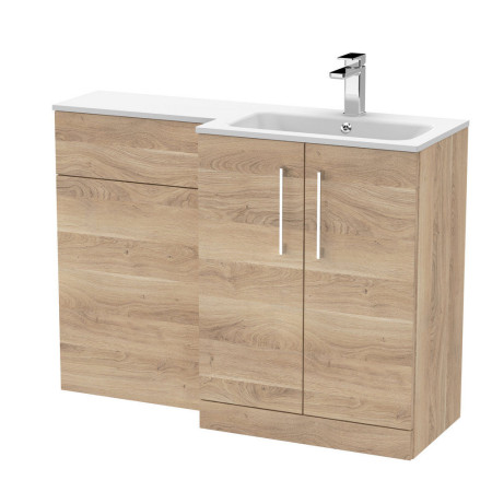 ARN3012 Nuie Arno 1100mm Bleached Oak Combination Unit with White L Shaped Basin Right Handed Design