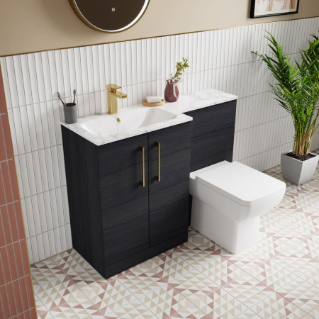 ARN613 Nuie Arno 1100mm Charcoal Black Combination Unit with Marble L Shaped Basin Lifestyle