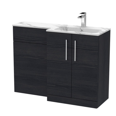 ARN613 Nuie Arno 1100mm Charcoal Black Combination Unit with Marble L Shaped Basin Right Handed Design