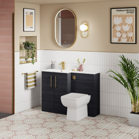 ARN613 Nuie Arno 1100mm Charcoal Black Combination Unit with Marble L Shaped Basin Bathroom Setting