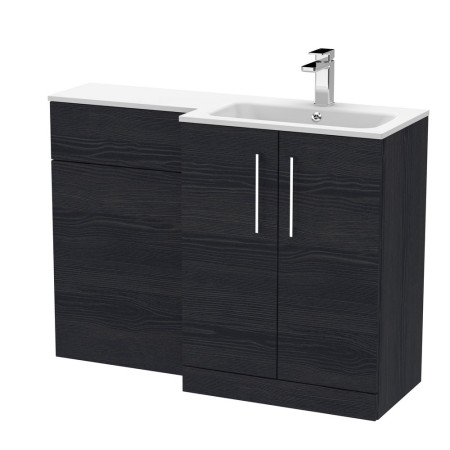 ARN612 Nuie Arno 1100mm Charcoal Black Combination Unit with White L Shaped Basin Right Handed Design
