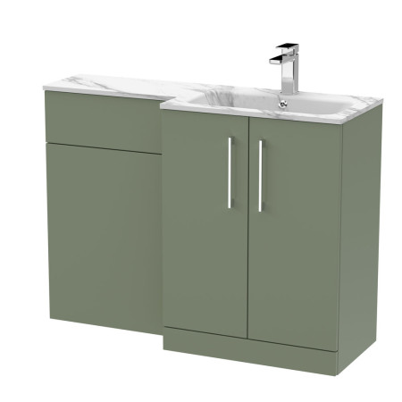ARN813 Nuie Arno 1100mm Green Combination Unit with Marble L Shaped Basin Right Handed Design