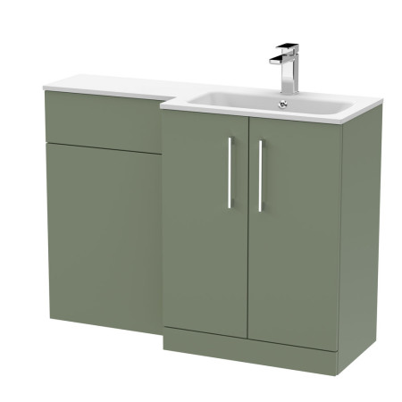 ARN812 Nuie Arno 1100mm Green Combination Unit with White L Shaped Basin Right Hand Design
