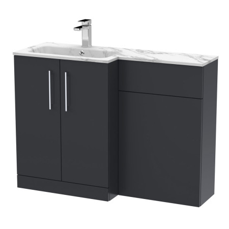 Nuie Arno 1100mm Soft Black Combination Unit with Marble L Shaped Basin