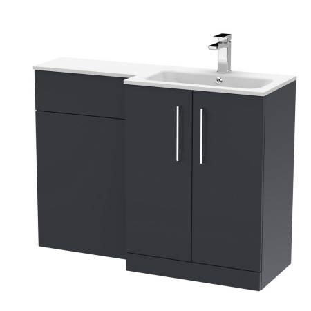 ARN1412 Nuie Arno 1100mm Soft Black Combination Unit with White L Shaped Basin Right Handed Design