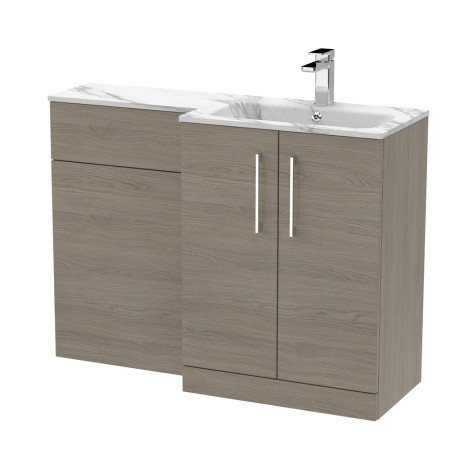 ARN2513 Nuie Arno 1100mm Solace Oak Combination Unit with Marble L Shaped Basin Right Handed Design