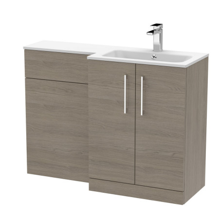 ARN2512 Nuie Arno 1100mm Solace Oak Combination Unit with White L Shaped Basin Right Handed Design