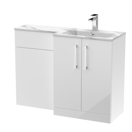 ARN113 Nuie Arno 1100mm White Combination Unit with Marble L Shaped Basin Right Handed Design
