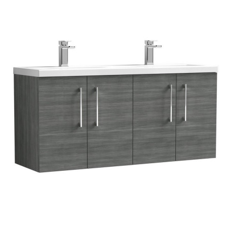Nuie Arno 1200mm Anthracite Woodgrain Wall Hung Four Door Vanity Unit and Basin