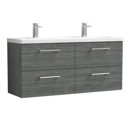 Nuie Arno 1200mm Anthracite Woodgrain Wall Hung Four Drawer Vanity Unit with Basin