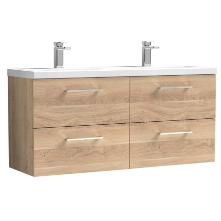 Nuie Arno 1200mm Bleached Oak Wall Hung Four Drawer Vanity Unit with Basin