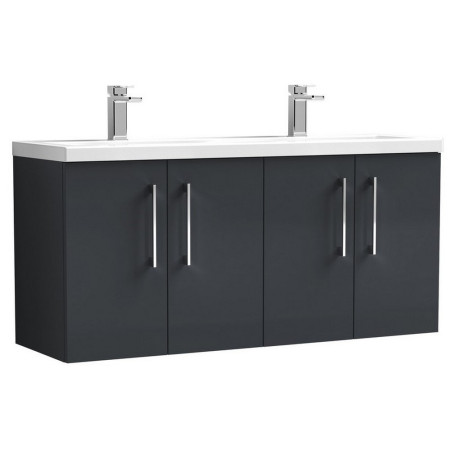 Nuie Arno 1200mm Satin Anthracite Wall Hung Four Door Vanity Unit with Basin