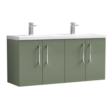 Nuie Arno 1200mm Satin Green Wall Hung Four Door Vanity Unit with Basin