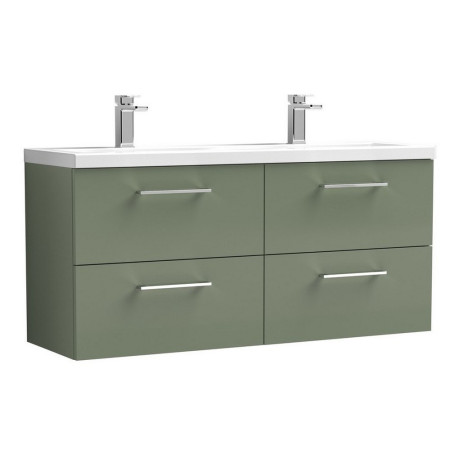 Nuie Arno 1200mm Satin Green Wall Hung Four Drawer Vanity Unit with Basin