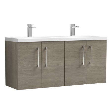 Nuie Arno 1200mm Solace Oak Woodgrain Wall Hung Four Door Vanity Unit and Double Basin