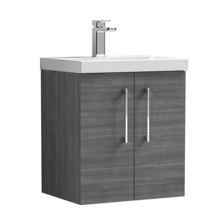 ARN521A Nuie Arno 500mm Anthracite Woodgrain Wall Hung Vanity Unit with Basin