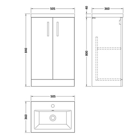 PAL030 Nuie Arno 500mm Satin Grey Floor Standing Compact Vanity Unit with Basin (2)